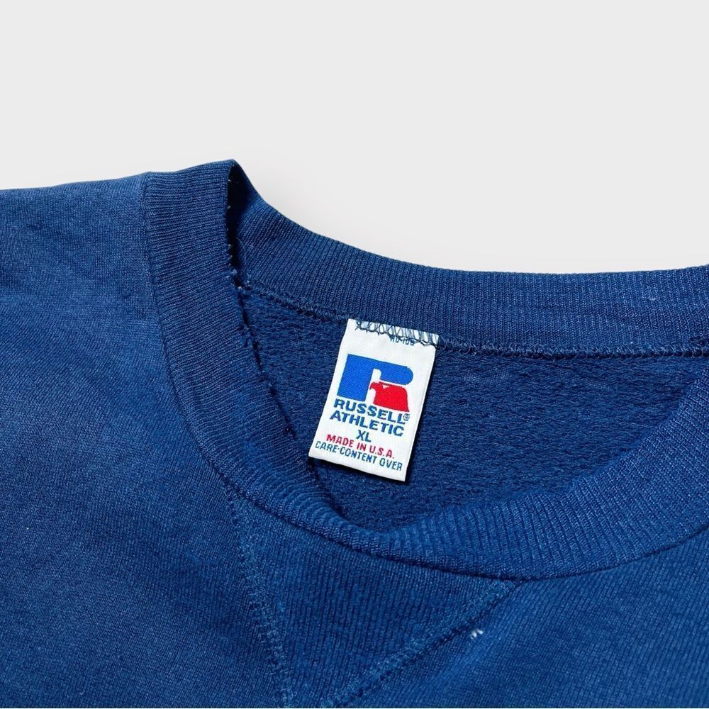 Vtg 90s Russell Athletic Crewneck Sweatshirt 50/50 USA XL Thrashed V Stitch Worn - Picture 5 of 8